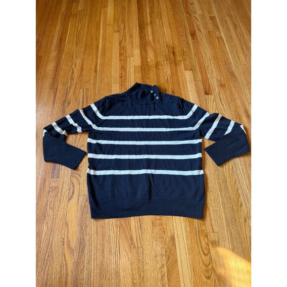 Banana Republic Tops - Banana Republic Womens Merino Wool Button Neck Striped Sweater Large Navy White